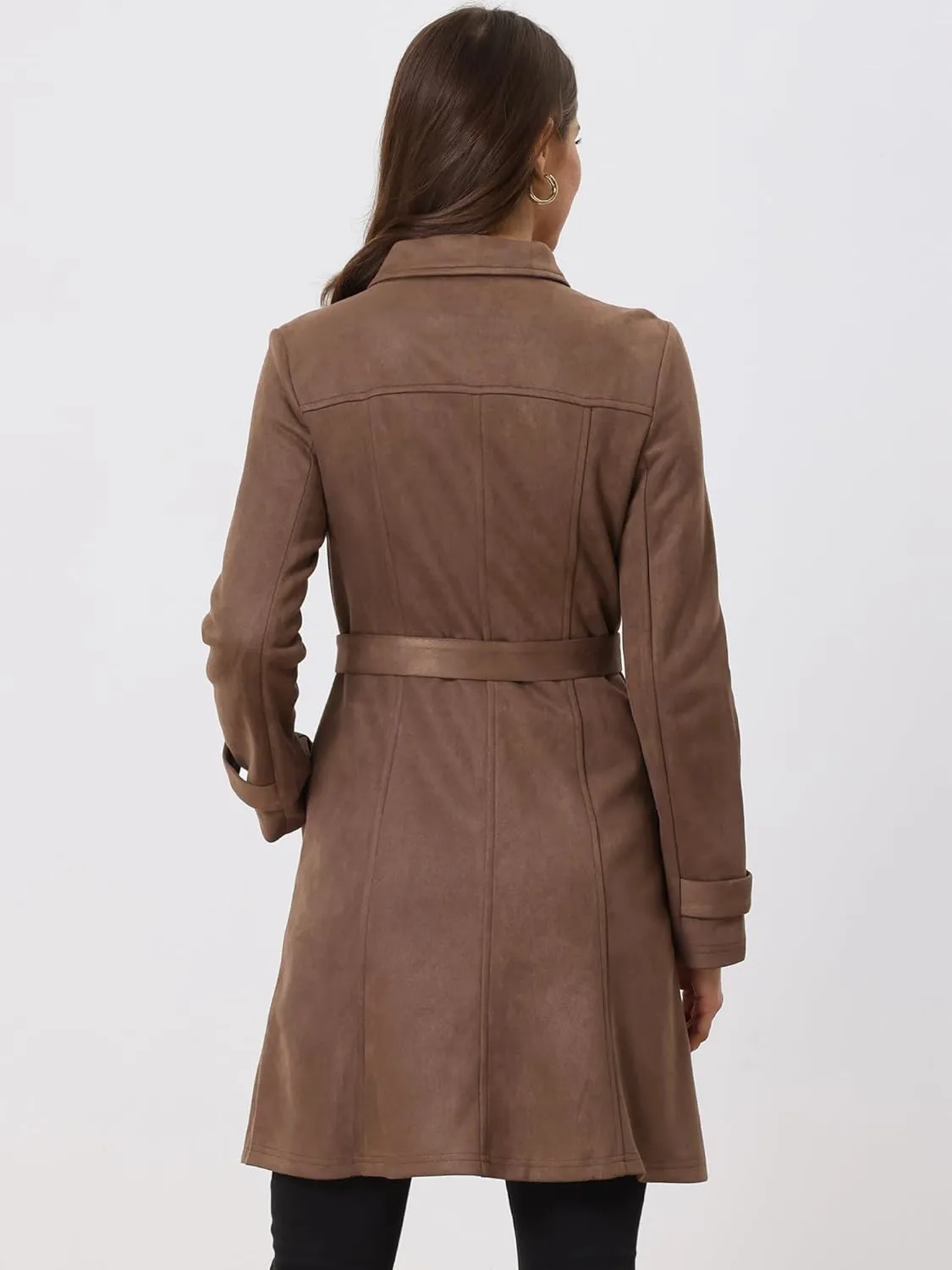 Allegra K Women's Faux Suede Coats Single Breasted Belted Vintage Fall Winter Trench Coat