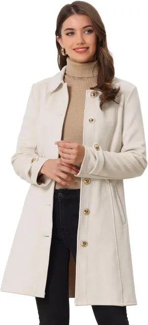Allegra K Women's Faux Suede Coats Single Breasted Belted Vintage Fall Winter Trench Coat