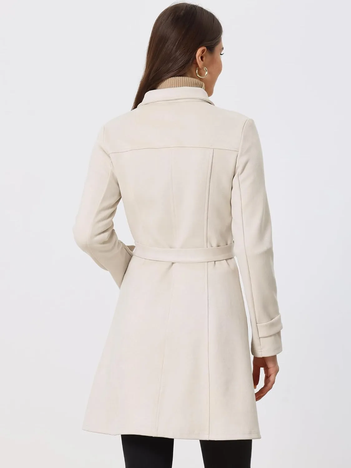 Allegra K Women's Faux Suede Coats Single Breasted Belted Vintage Fall Winter Trench Coat