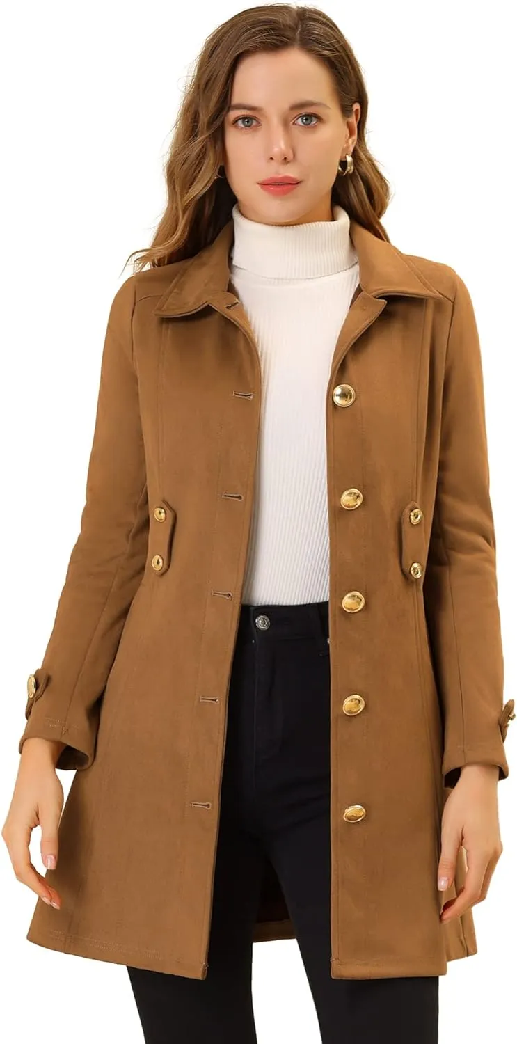 Allegra K Women's Faux Suede Coats Single Breasted Belted Vintage Fall Winter Trench Coat