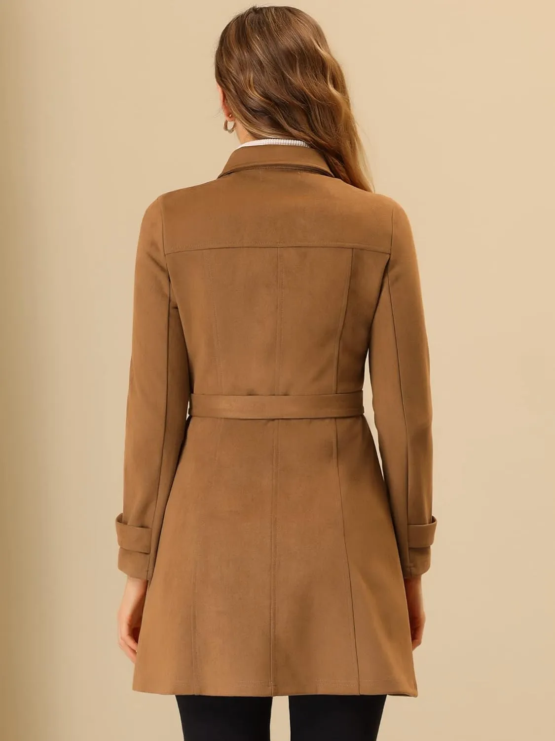 Allegra K Women's Faux Suede Coats Single Breasted Belted Vintage Fall Winter Trench Coat