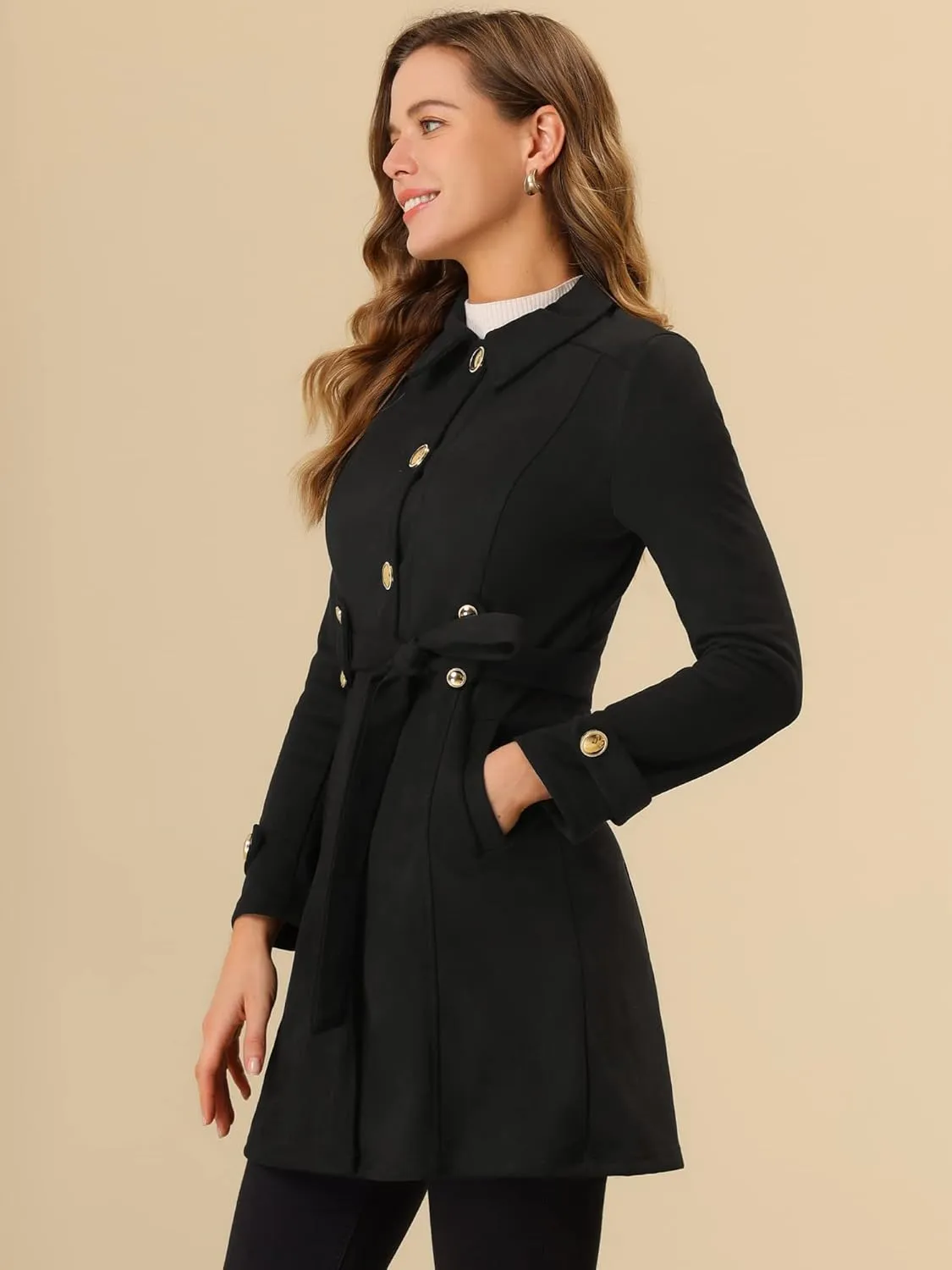 Allegra K Women's Faux Suede Coats Single Breasted Belted Vintage Fall Winter Trench Coat