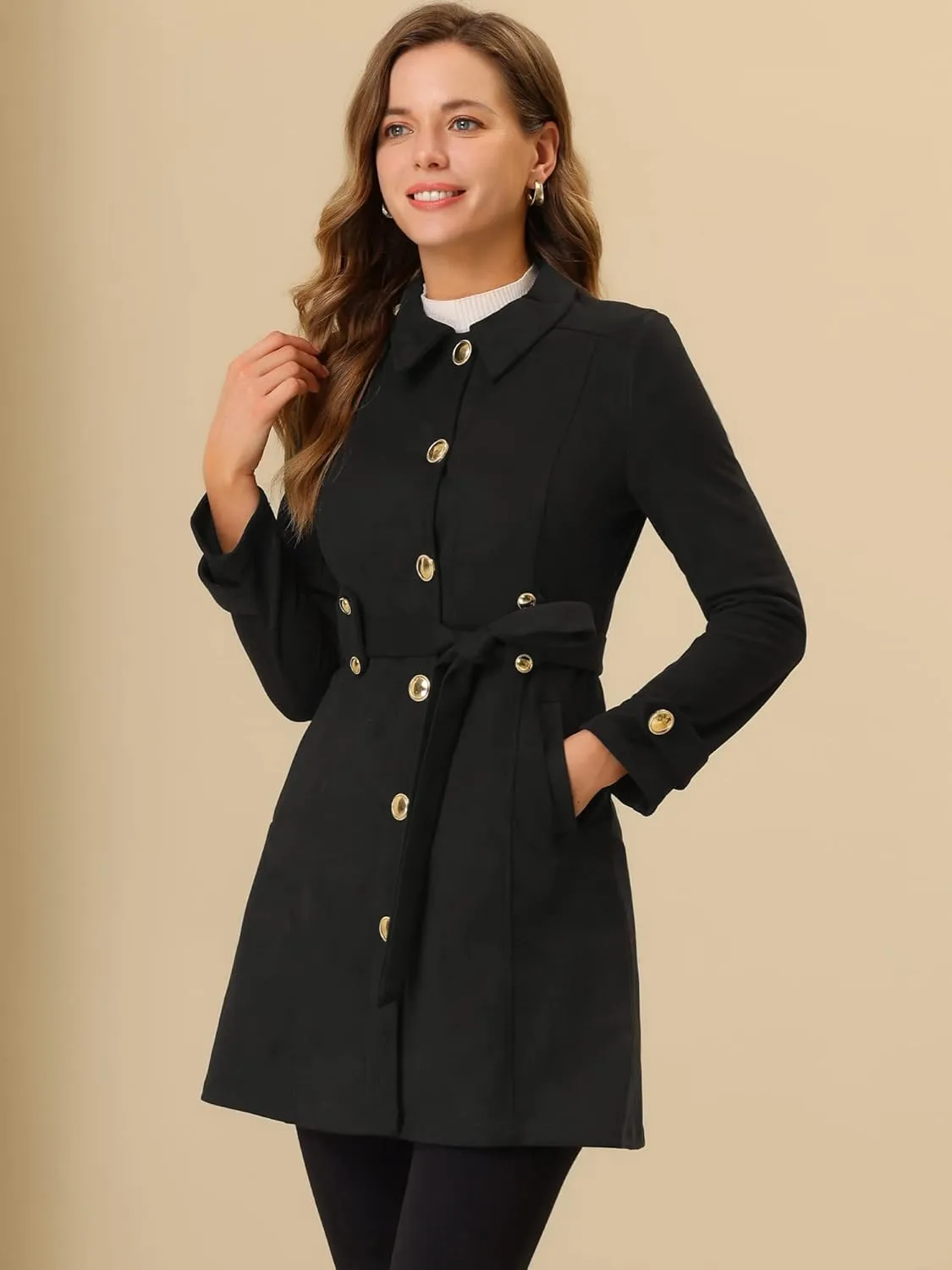 Allegra K Women's Faux Suede Coats Single Breasted Belted Vintage Fall Winter Trench Coat