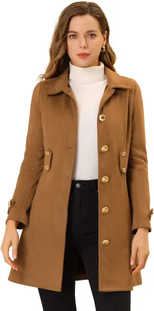 Allegra K Women's Faux Suede Coats Single Breasted Belted Vintage Fall Winter Trench Coat