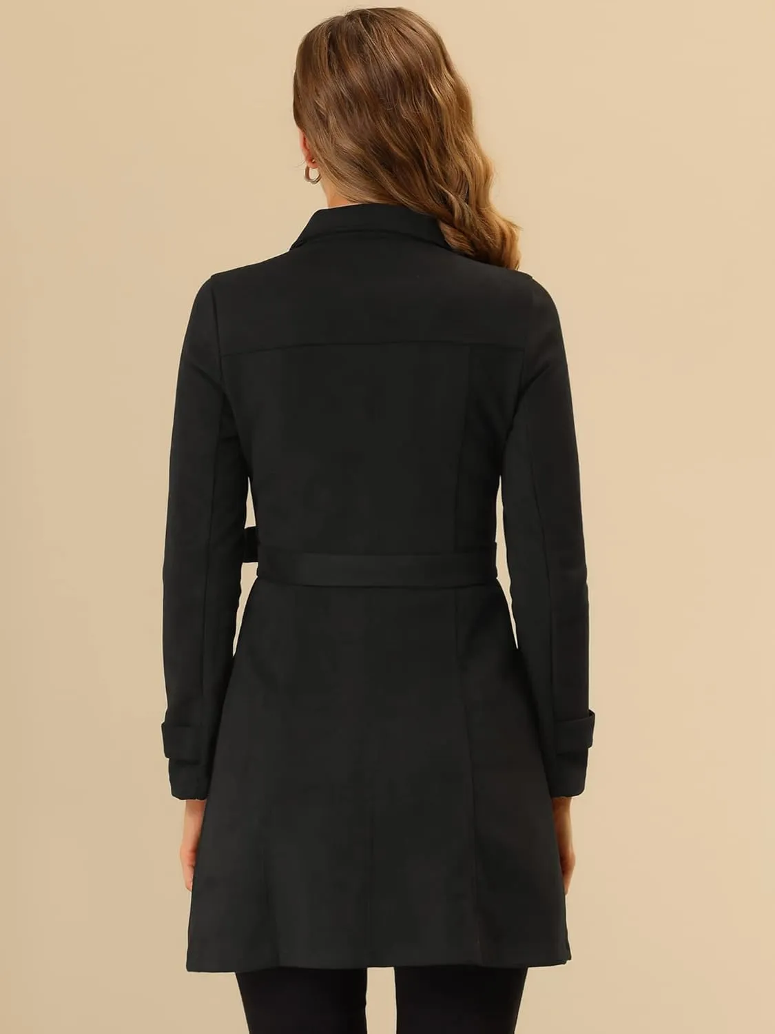 Allegra K Women's Faux Suede Coats Single Breasted Belted Vintage Fall Winter Trench Coat