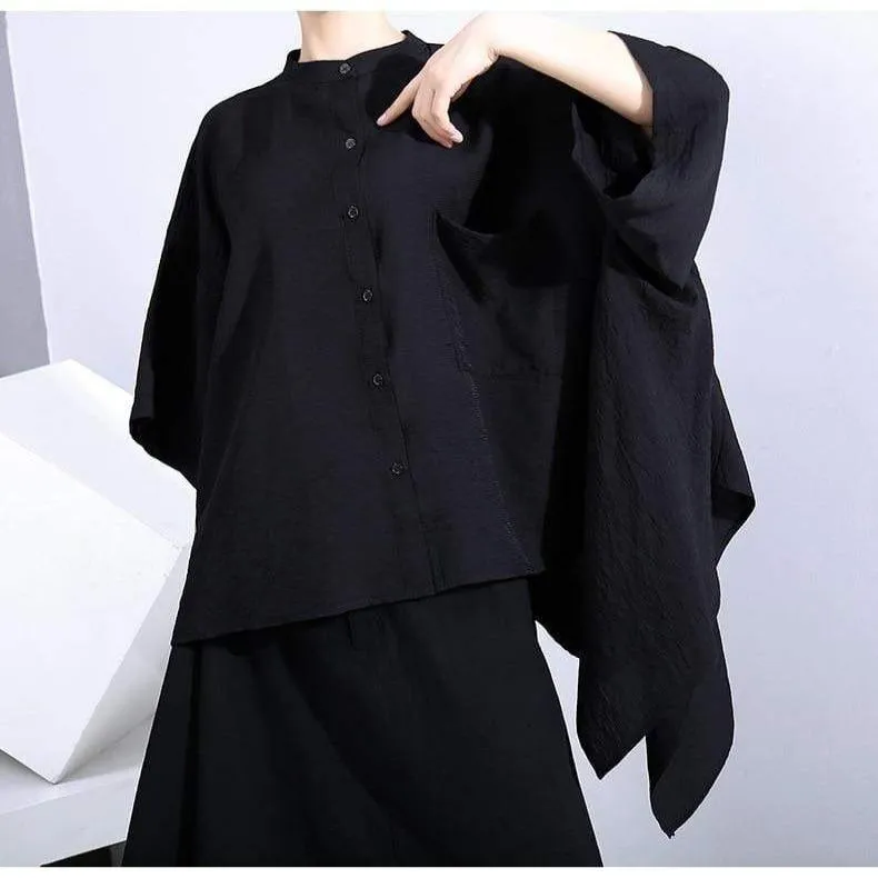 Asymmetrical Black Ruffled Blouse | Millennials