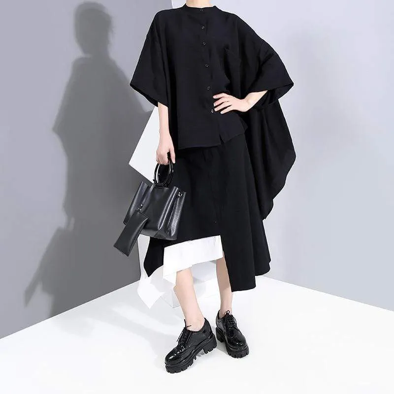 Asymmetrical Black Ruffled Blouse | Millennials