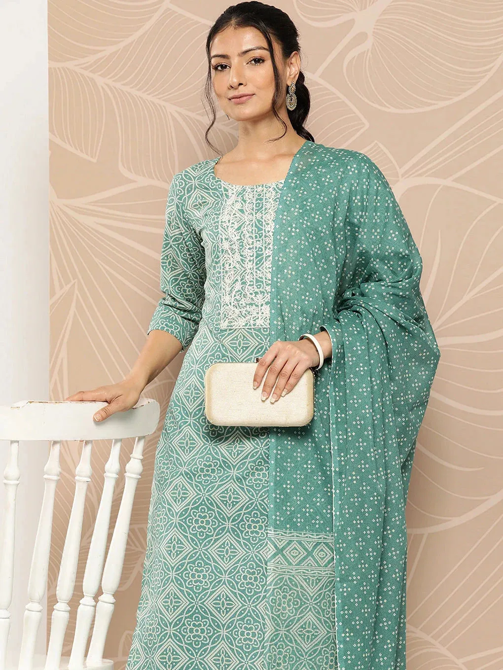Bandhani Cotton Kurta Dupatta Set