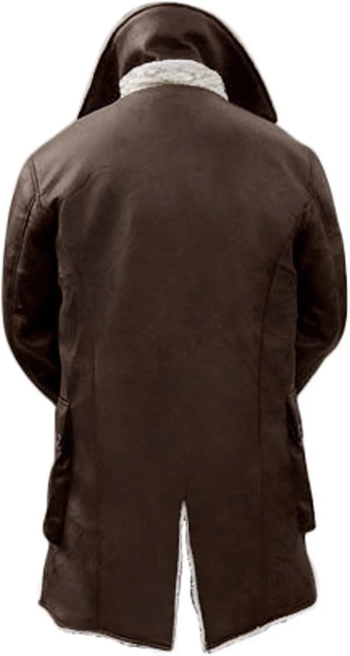 Bane Coat Dark Knight Mens Distressed Brown Fur Shearling Trench Leather Pea Coat Rises Jacket