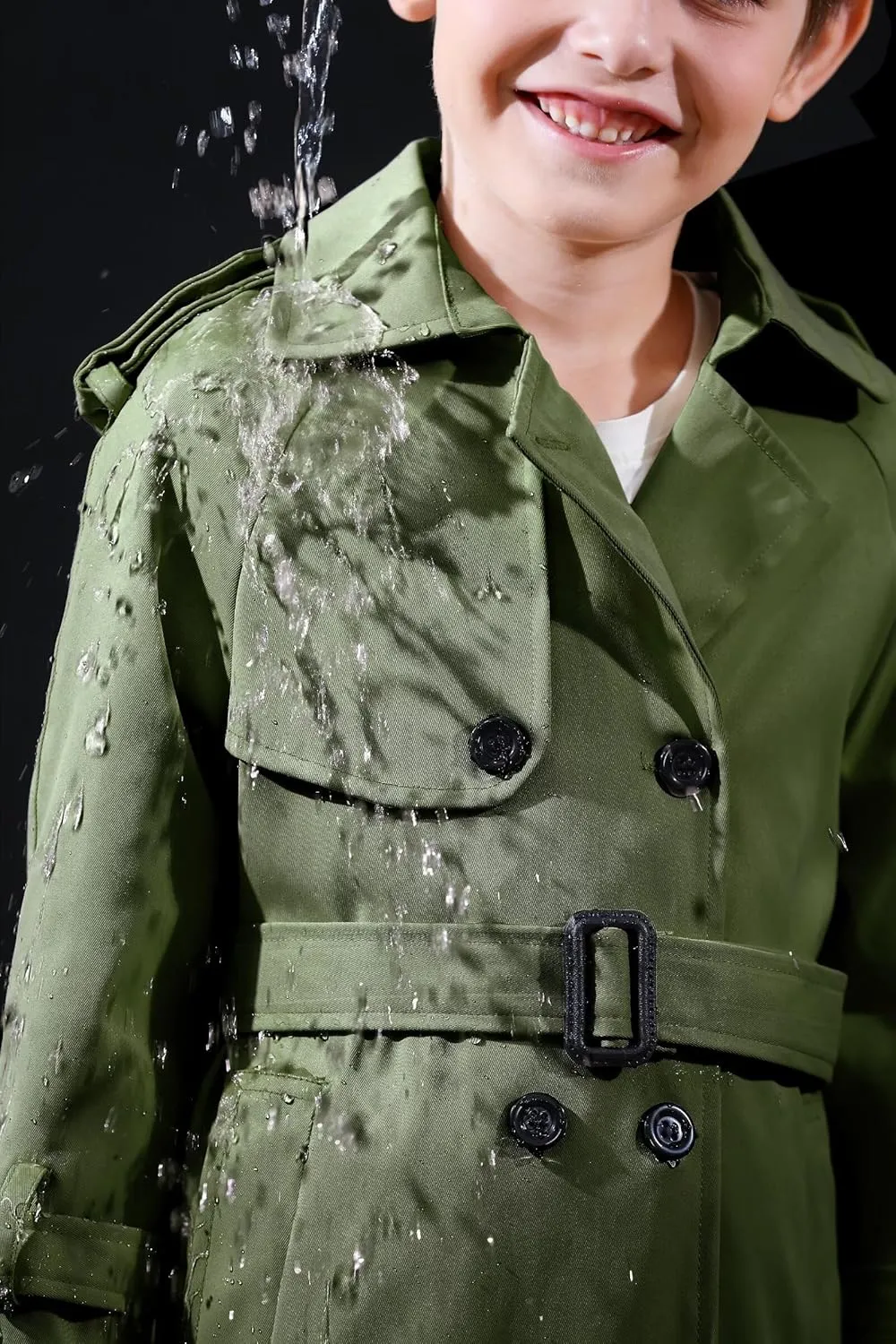 Betusline Boys Waterproof Trench Coat Double Breasted Classic Belted Outwear Jacket Dress Coats
