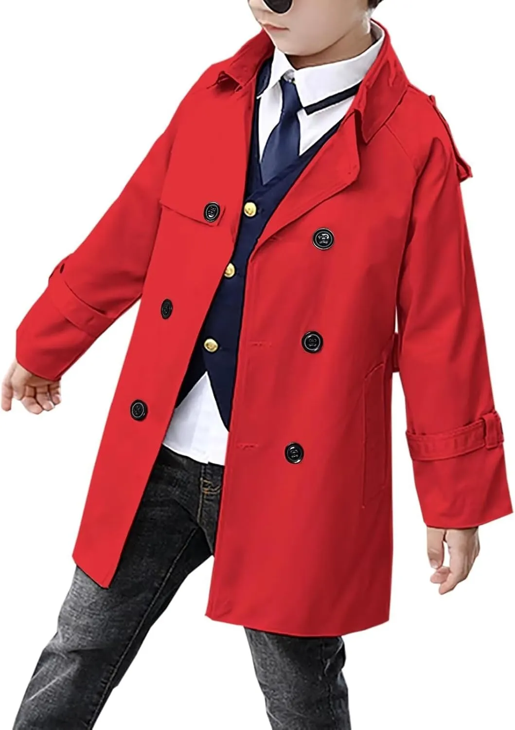 Betusline Boys Waterproof Trench Coat Double Breasted Classic Belted Outwear Jacket Dress Coats