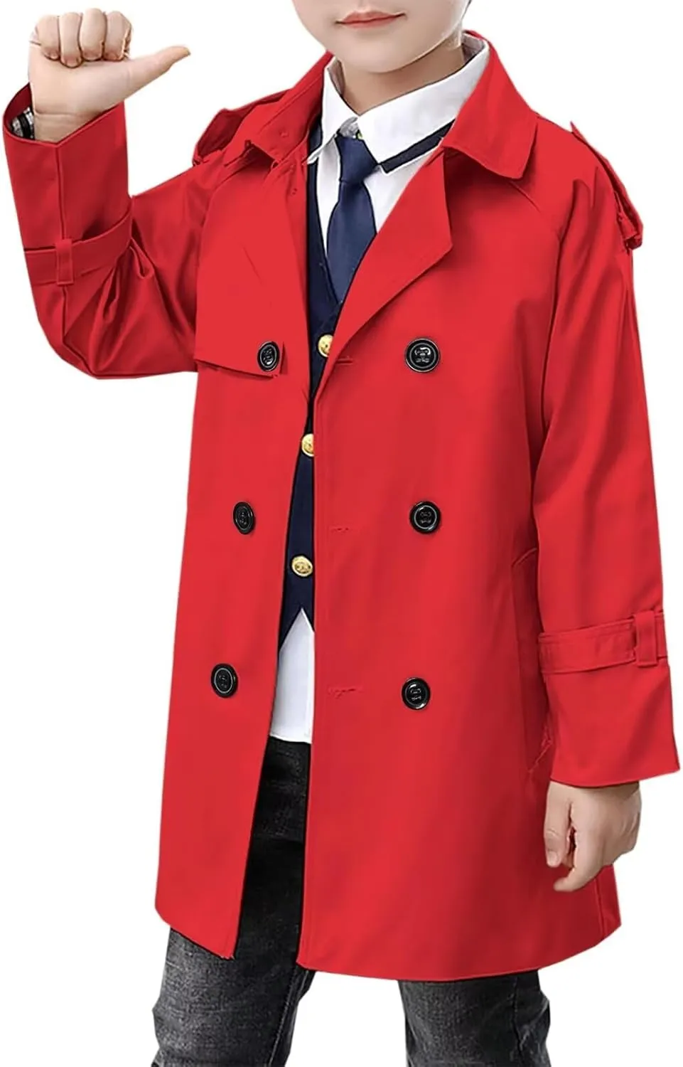 Betusline Boys Waterproof Trench Coat Double Breasted Classic Belted Outwear Jacket Dress Coats