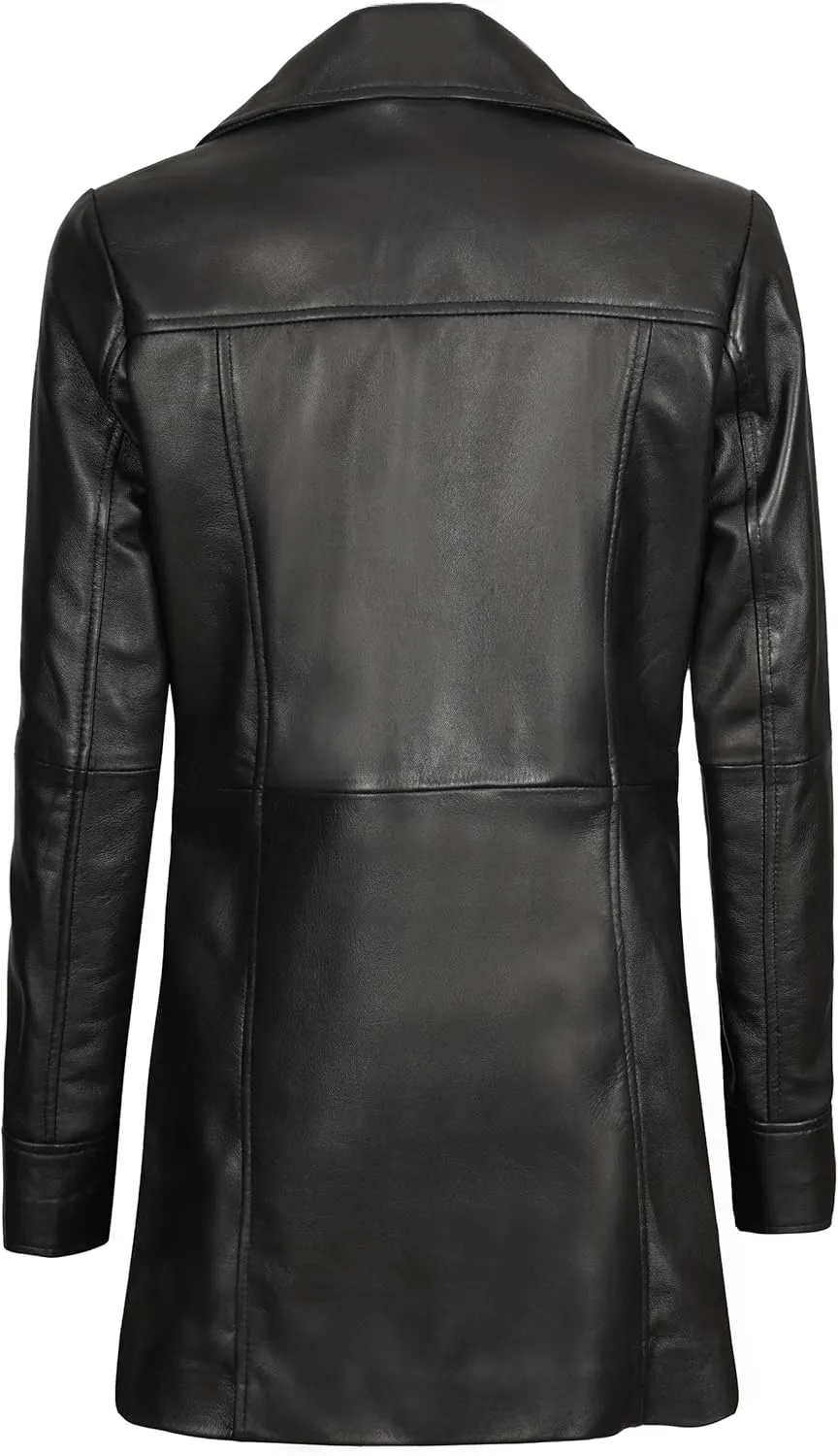 Blingsoul Womens Leather Jacket - Vintage Style Long Leather Jacket Women
