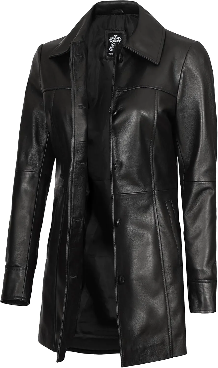 Blingsoul Womens Leather Jacket - Vintage Style Long Leather Jacket Women
