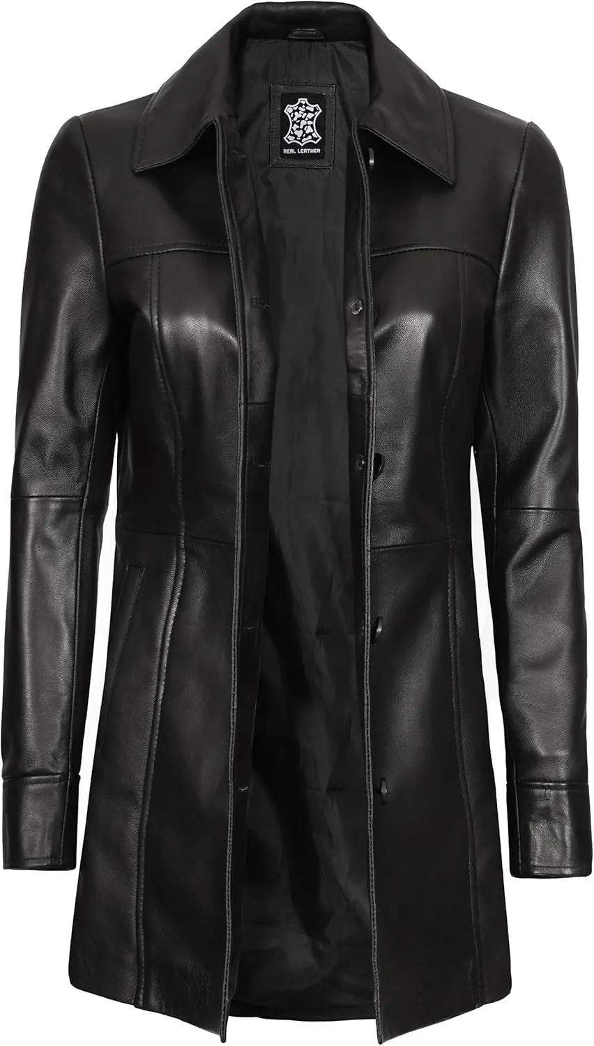 Blingsoul Womens Leather Jacket - Vintage Style Long Leather Jacket Women