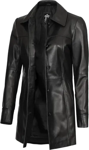 Blingsoul Womens Leather Jacket - Vintage Style Long Leather Jacket Women