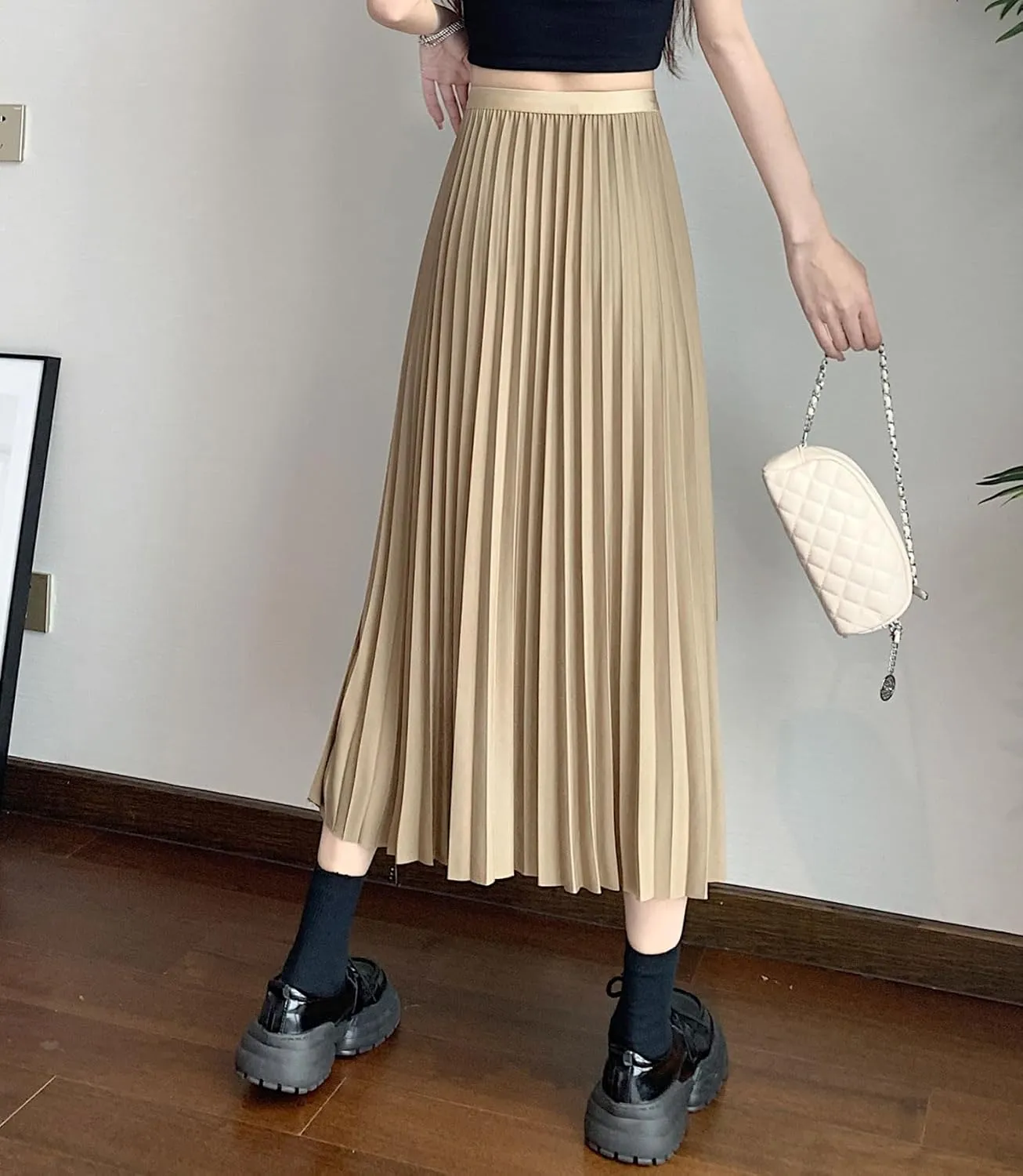 chouyatou Women's Asymmetrical Tulip Hem Party Dress Irregular Flowy Swing Accordion Pleated Midi Long Skirt