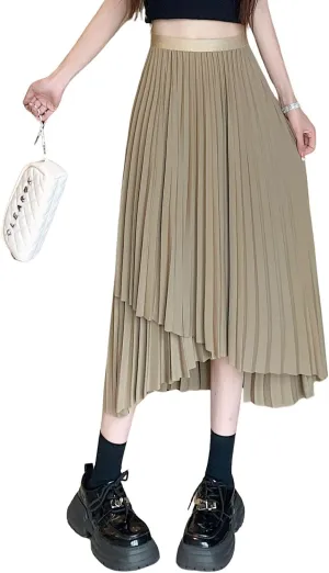chouyatou Women's Asymmetrical Tulip Hem Party Dress Irregular Flowy Swing Accordion Pleated Midi Long Skirt