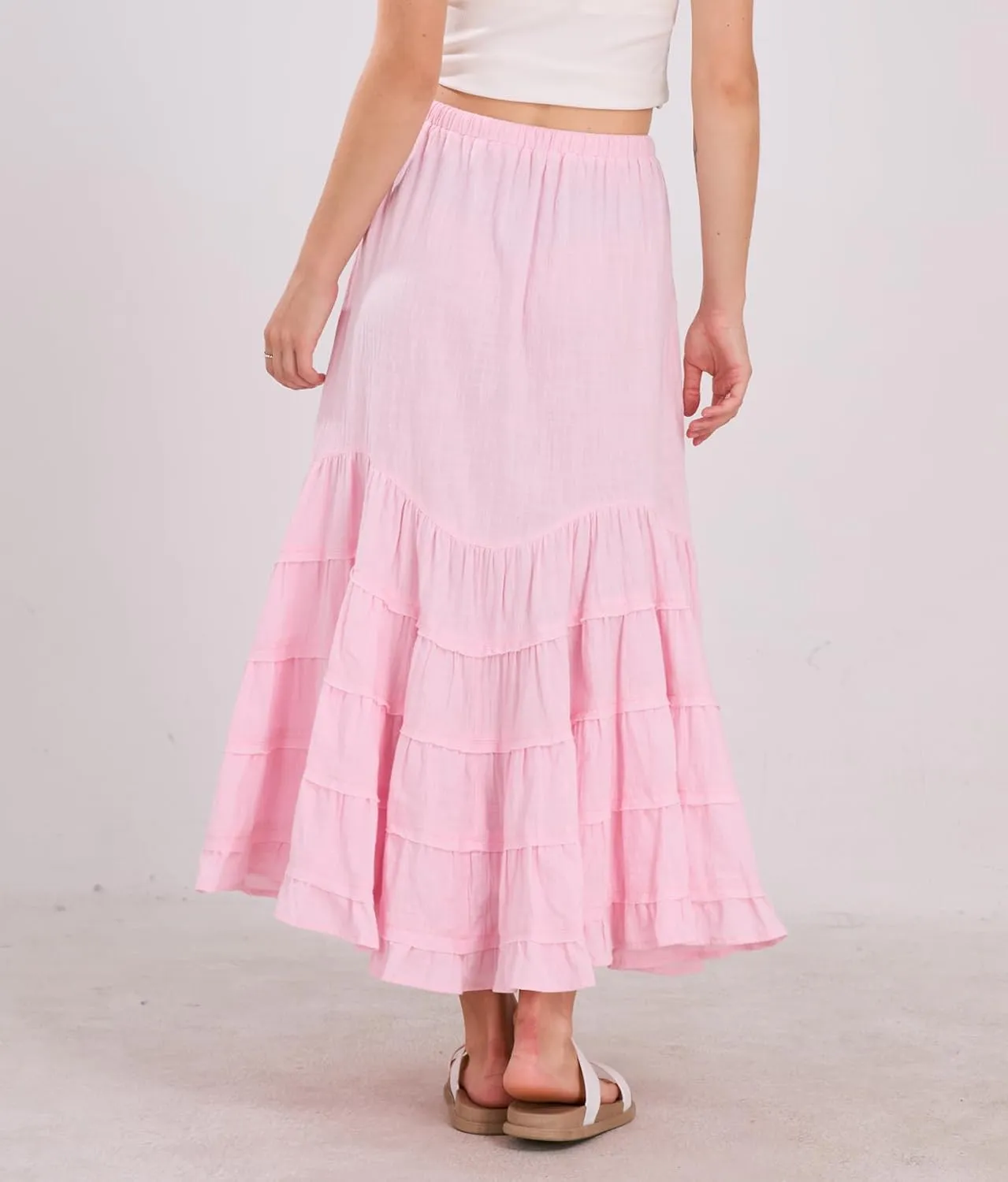 chouyatou Women's Boho Ruffle Swing Mermaid Maxi Skirt High Elastic Waist Tiered Beach Party Long Skirt