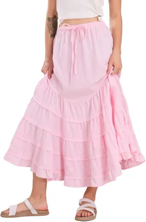 chouyatou Women's Boho Ruffle Swing Mermaid Maxi Skirt High Elastic Waist Tiered Beach Party Long Skirt