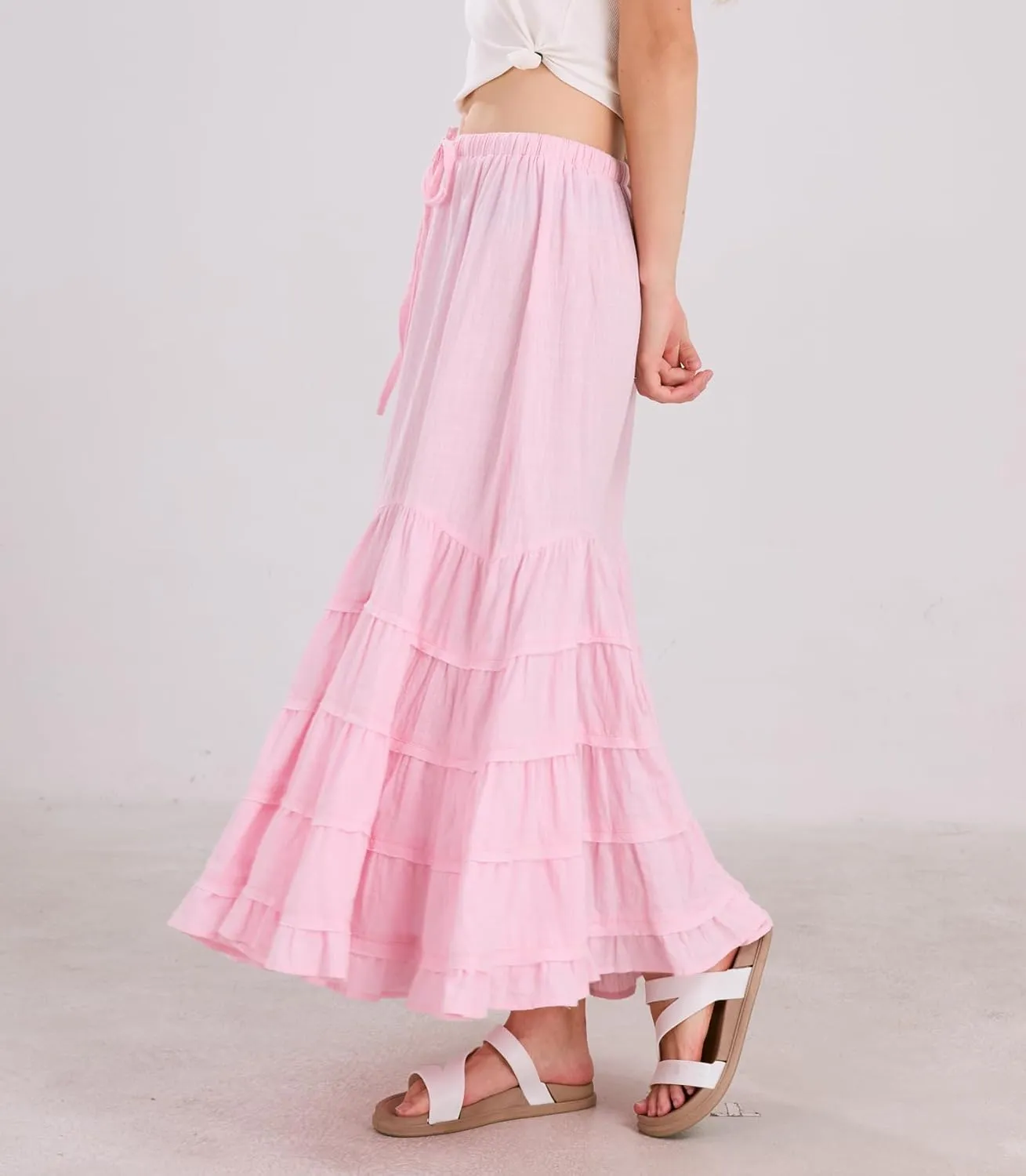 chouyatou Women's Boho Ruffle Swing Mermaid Maxi Skirt High Elastic Waist Tiered Beach Party Long Skirt