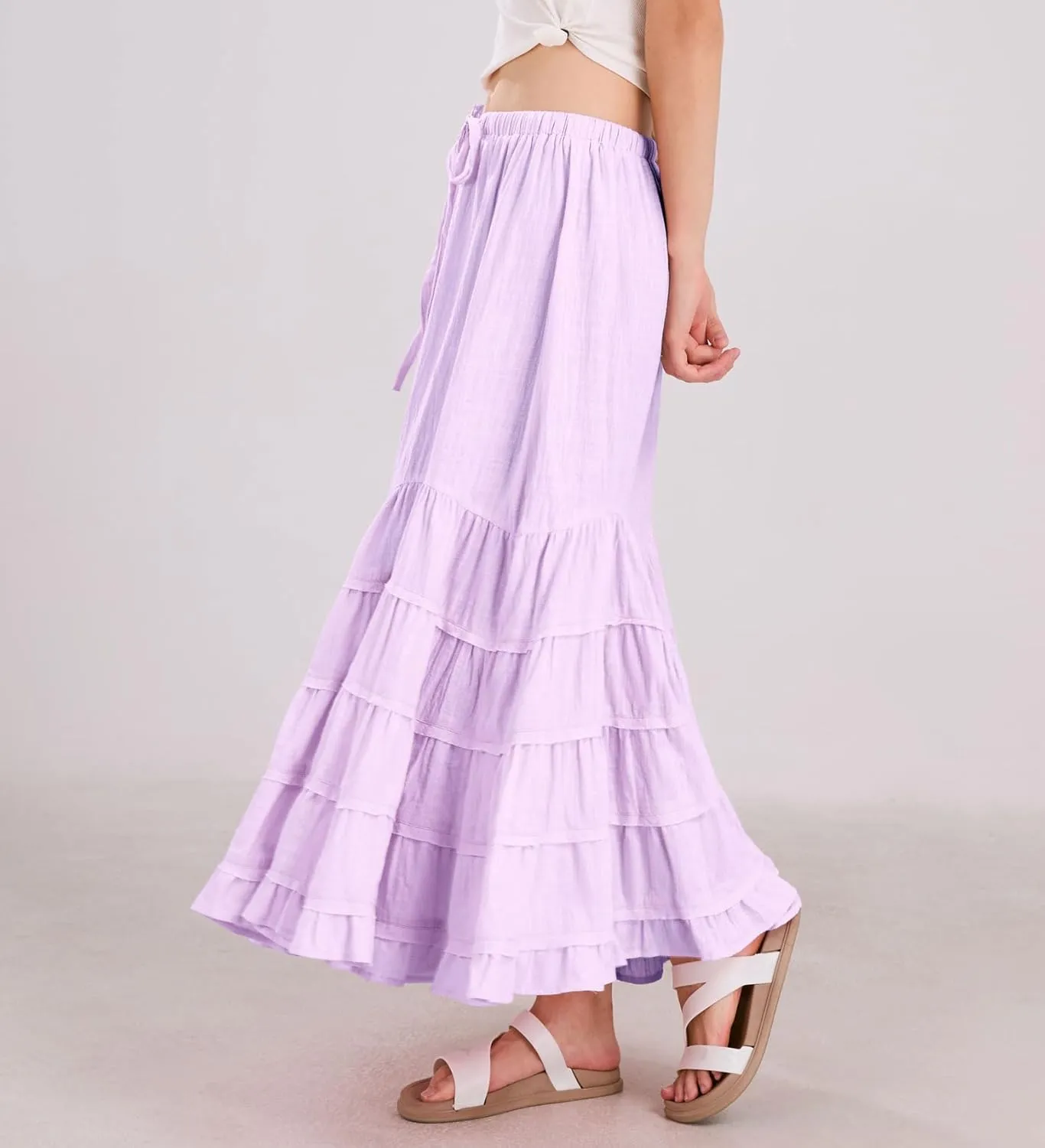 chouyatou Women's Boho Ruffle Swing Mermaid Maxi Skirt High Elastic Waist Tiered Beach Party Long Skirt