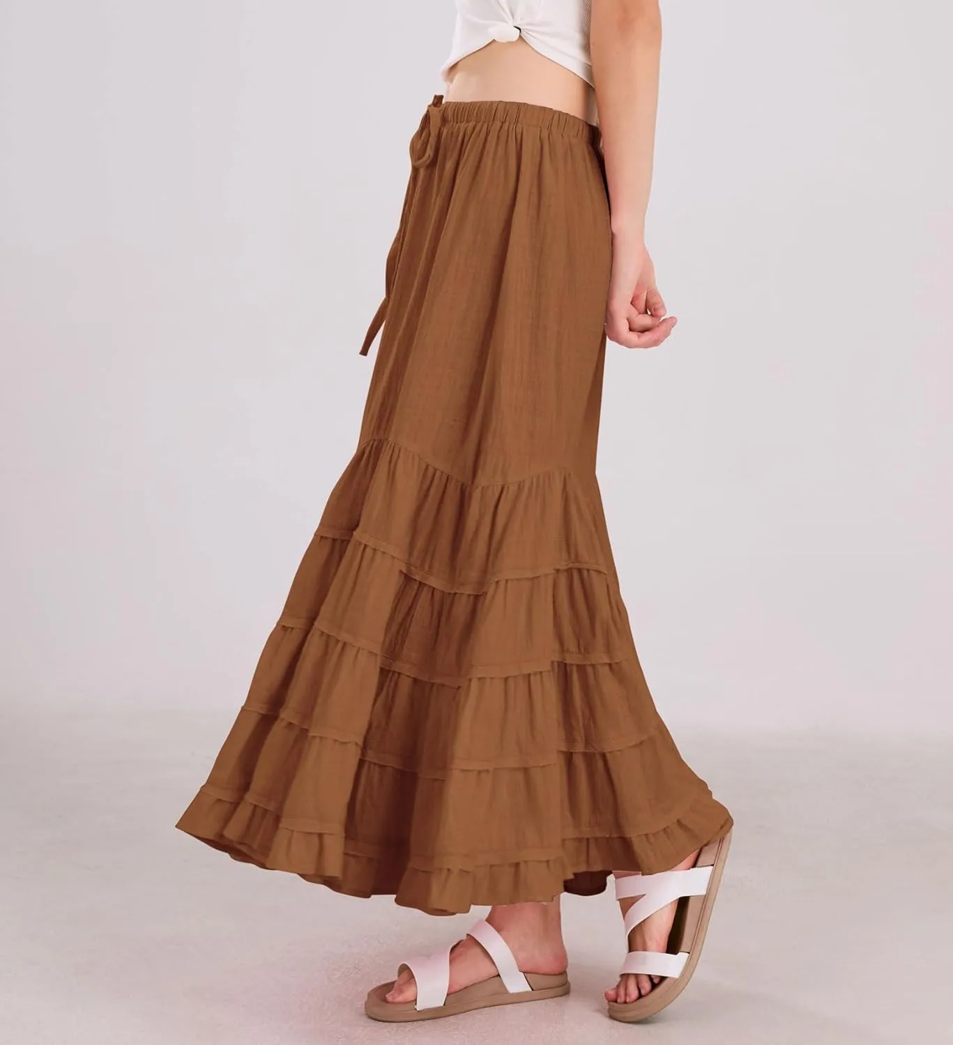 chouyatou Women's Boho Ruffle Swing Mermaid Maxi Skirt High Elastic Waist Tiered Beach Party Long Skirt