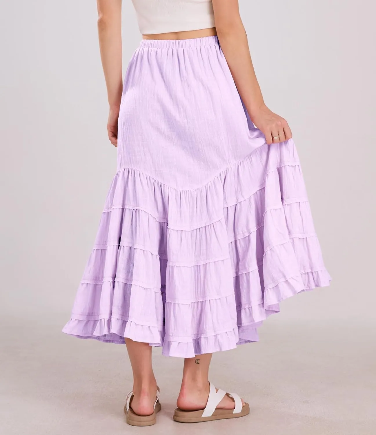 chouyatou Women's Boho Ruffle Swing Mermaid Maxi Skirt High Elastic Waist Tiered Beach Party Long Skirt