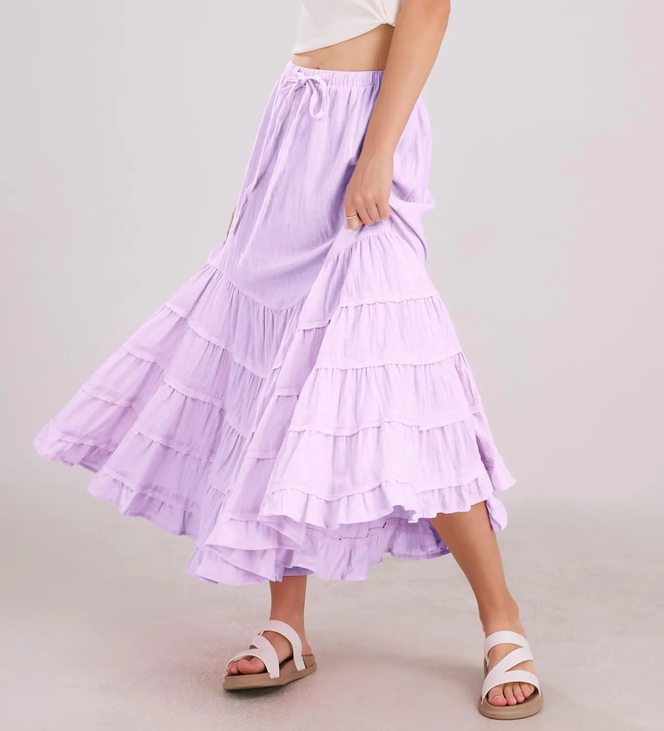 chouyatou Women's Boho Ruffle Swing Mermaid Maxi Skirt High Elastic Waist Tiered Beach Party Long Skirt
