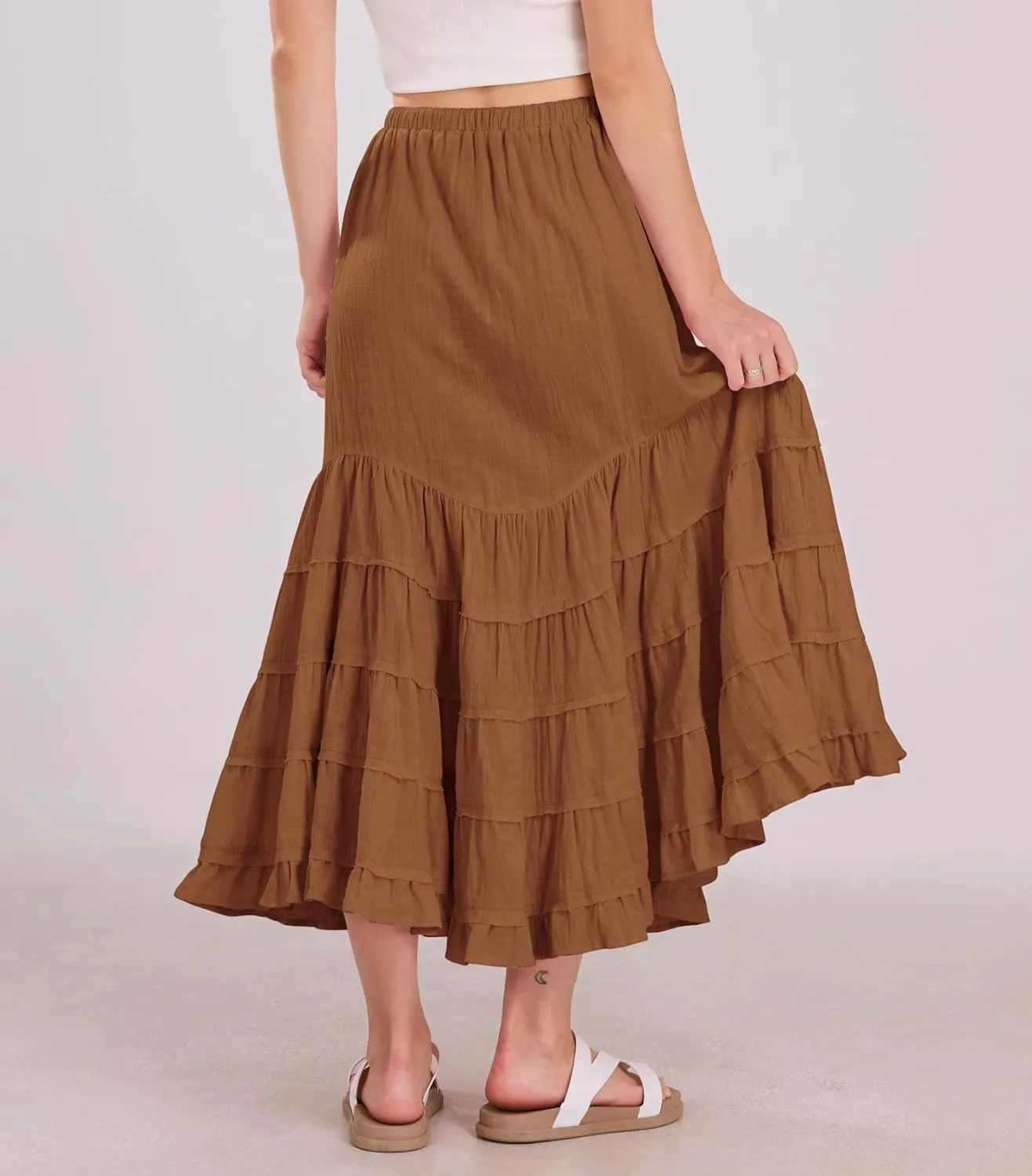 chouyatou Women's Boho Ruffle Swing Mermaid Maxi Skirt High Elastic Waist Tiered Beach Party Long Skirt