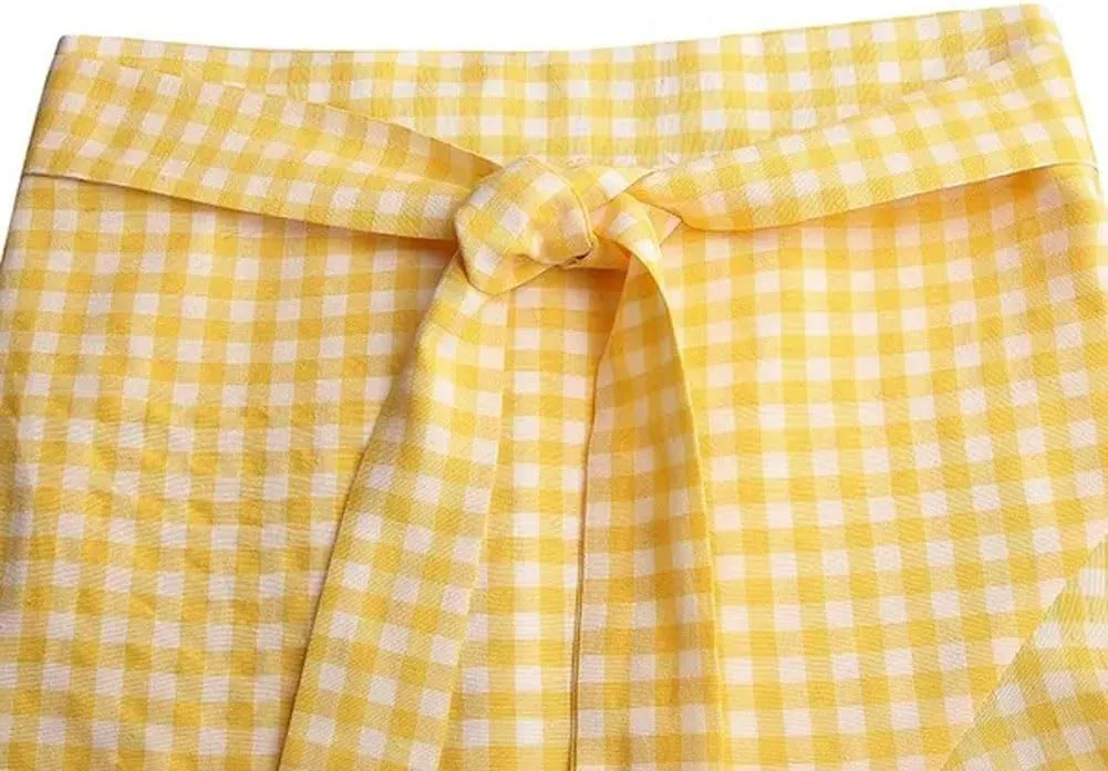 chouyatou Women's Casual Plaid Mermaid Maxi Skirt A Line Irregular Ruffle Hem Fishtail Long Skirt