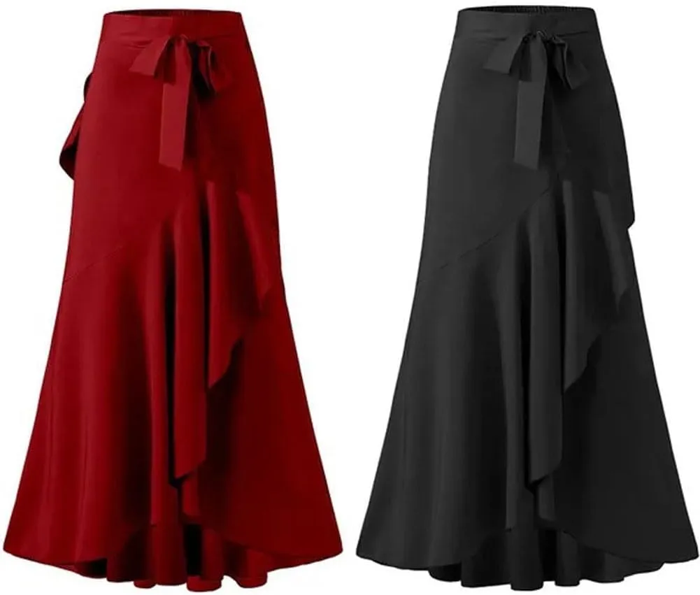 chouyatou Women's Casual Plaid Mermaid Maxi Skirt A Line Irregular Ruffle Hem Fishtail Long Skirt