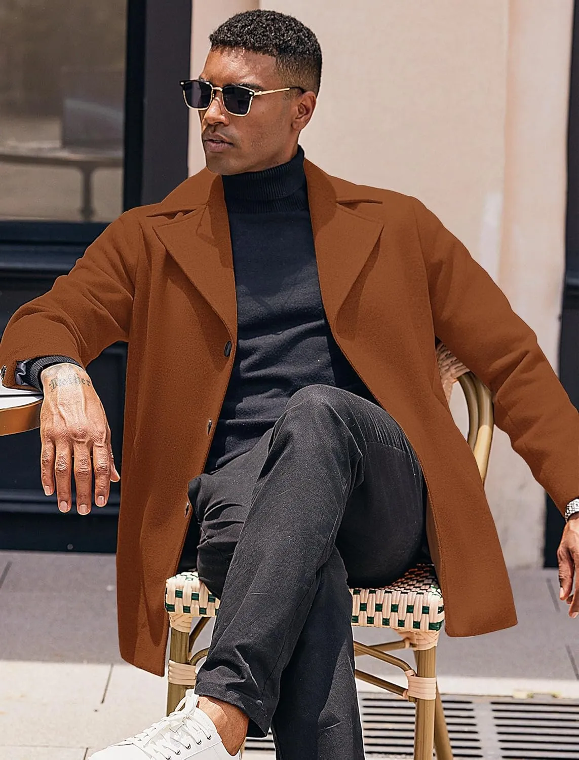 COOFANDY Mens Trench Coat Notched Collar Single Breasted Peacoat Winter Overcoat With Pockets