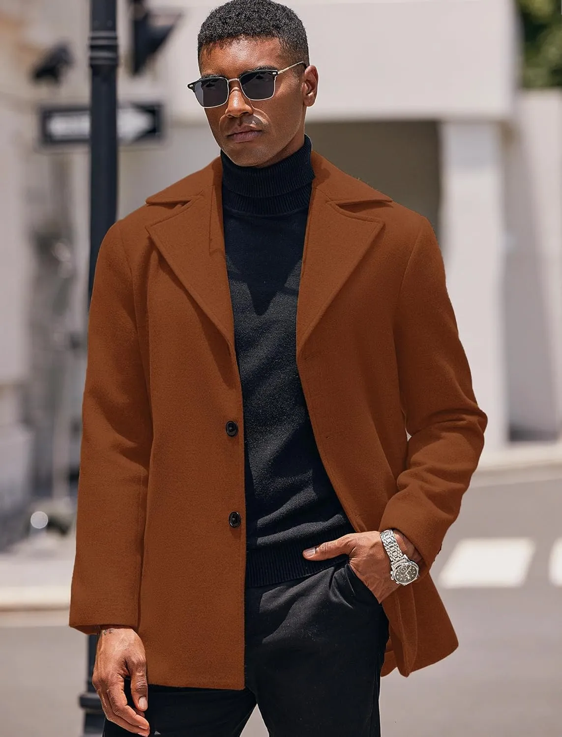 COOFANDY Mens Trench Coat Notched Collar Single Breasted Peacoat Winter Overcoat With Pockets