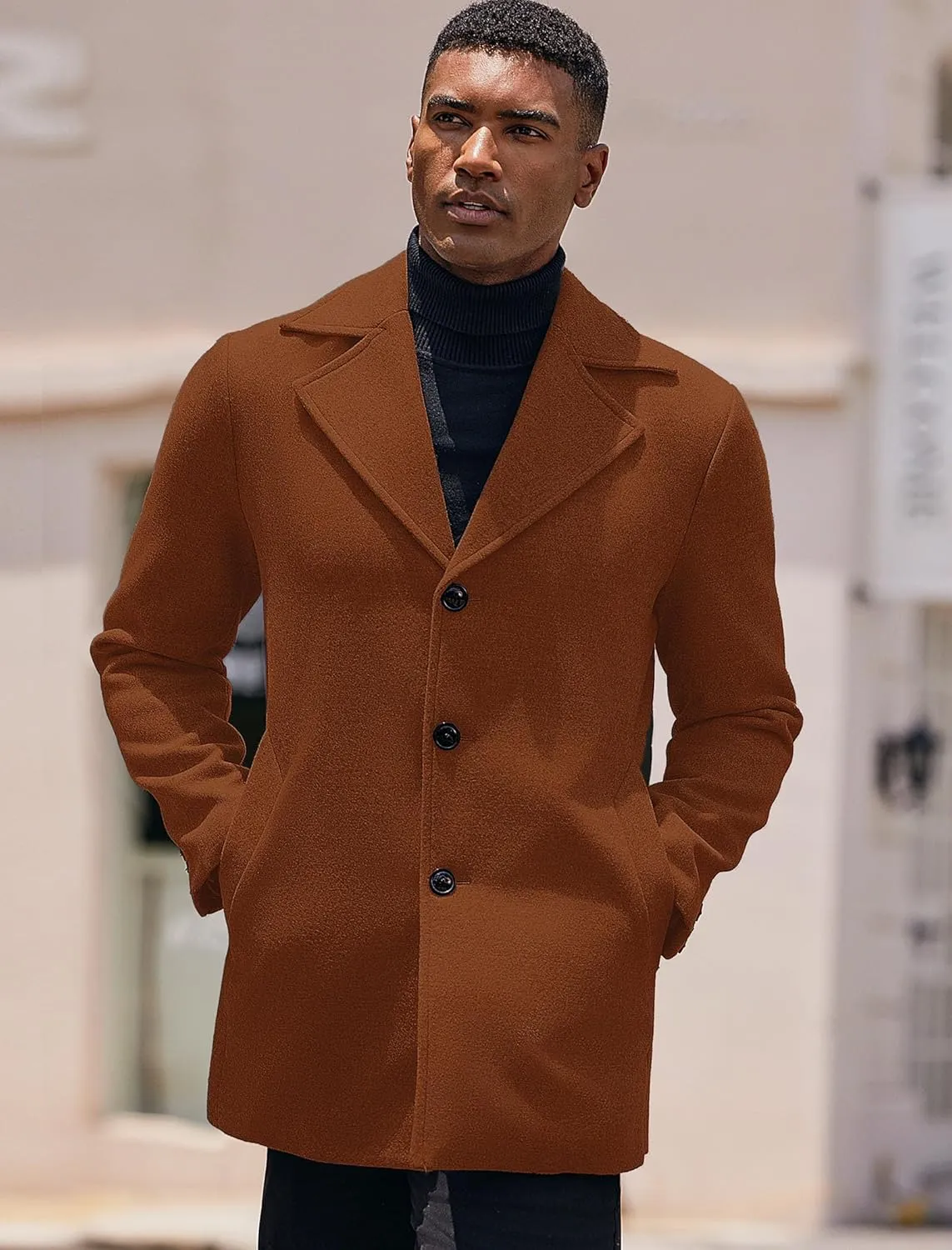 COOFANDY Mens Trench Coat Notched Collar Single Breasted Peacoat Winter Overcoat With Pockets