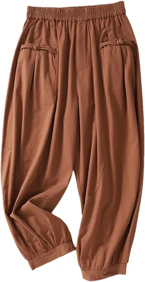 Dndrdhfb Women's Elastic Waist Wide Leg Pants Casual Pocket Pants Solid Color Harem Pants