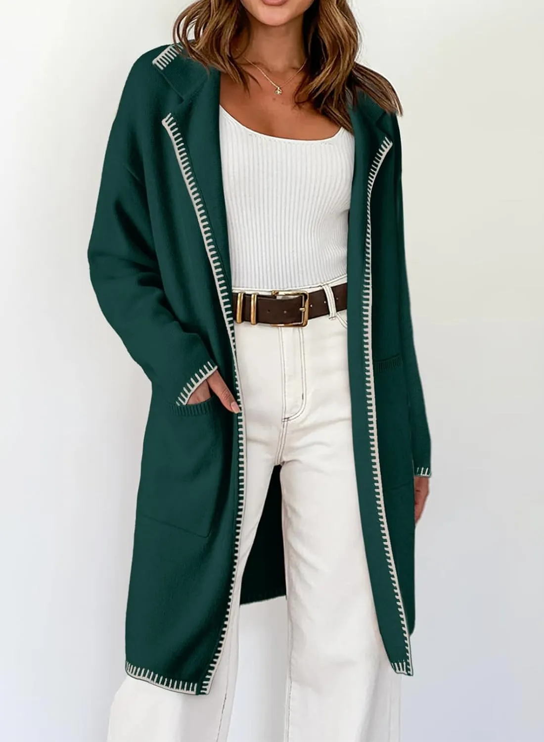 Dokotoo Womens Casual Long Cardigan Sweaters 2024 Winter Coats Fall Jacket Knit Coatigan Outwear with Pockets