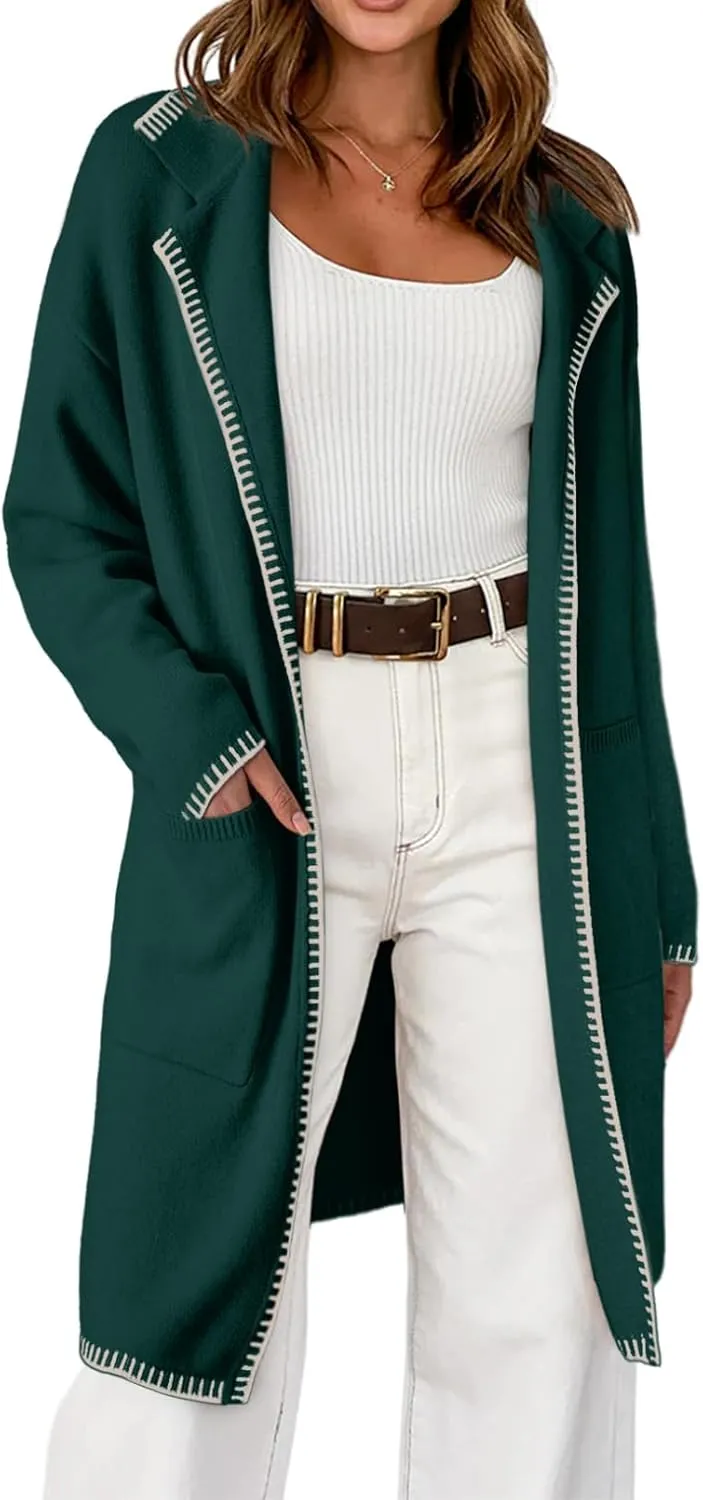 Dokotoo Womens Casual Long Cardigan Sweaters 2024 Winter Coats Fall Jacket Knit Coatigan Outwear with Pockets