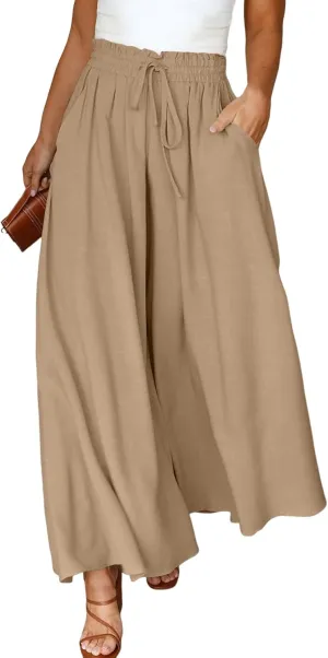 Eytino Womens Plus Size Wide Leg Pants Casual Elastic High Waist Flowy Pants Drawstring Palazzo Pants with Pockets(1X-5X)