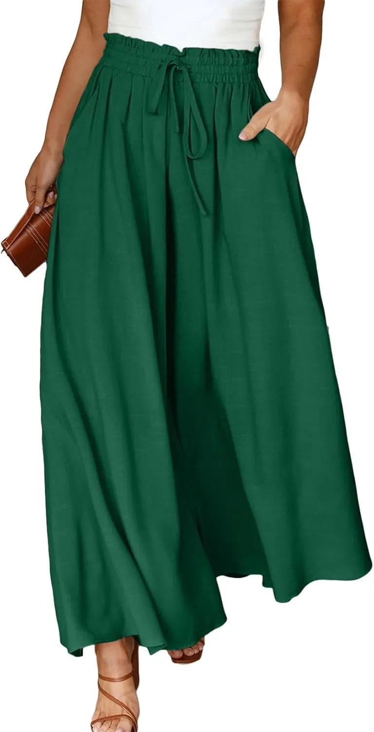 Eytino Womens Plus Size Wide Leg Pants Casual Elastic High Waist Flowy Pants Drawstring Palazzo Pants with Pockets(1X-5X)