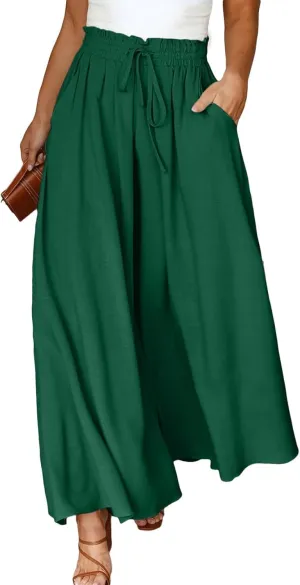 Eytino Womens Plus Size Wide Leg Pants Casual Elastic High Waist Flowy Pants Drawstring Palazzo Pants with Pockets(1X-5X)