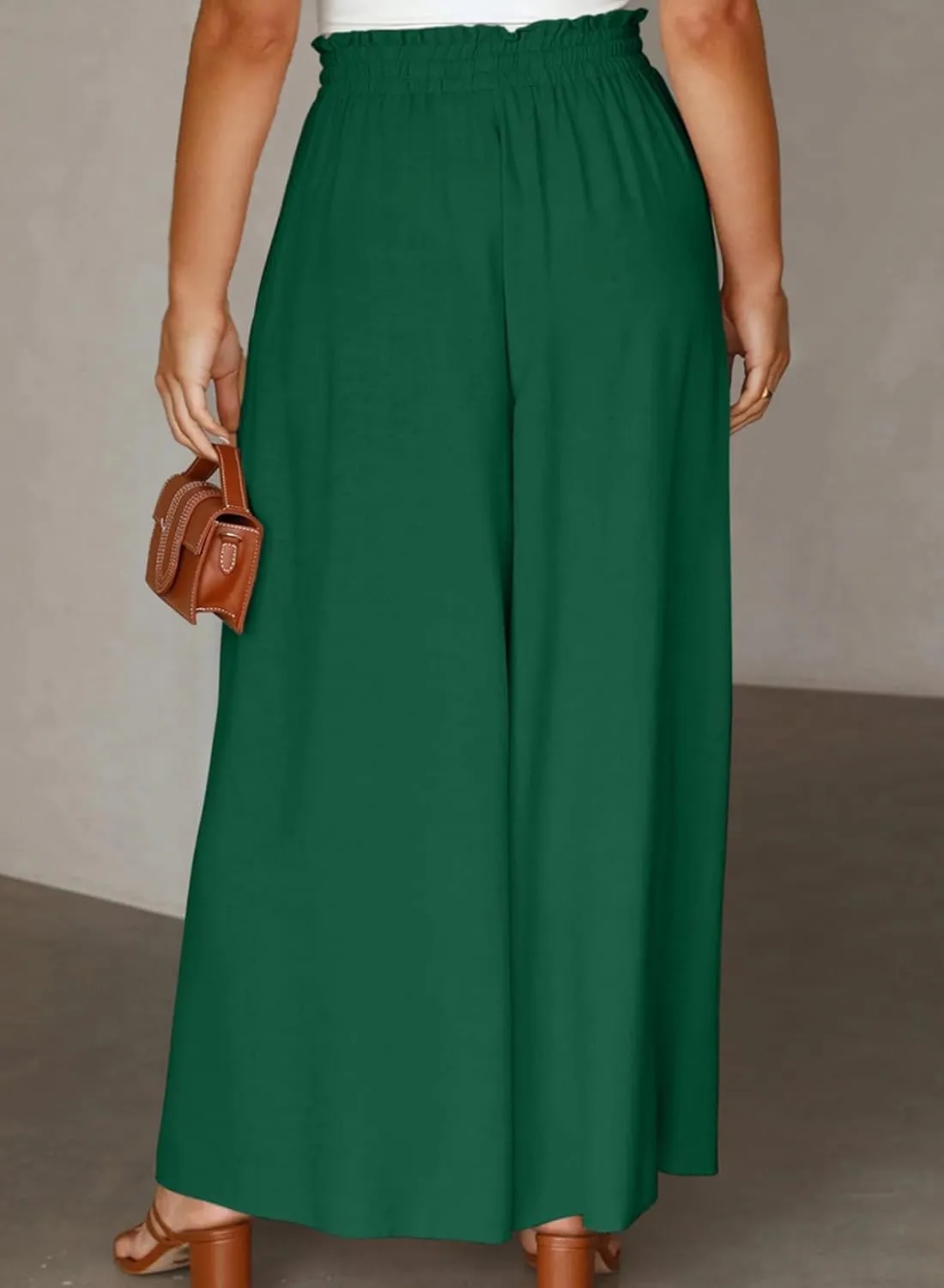 Eytino Womens Plus Size Wide Leg Pants Casual Elastic High Waist Flowy Pants Drawstring Palazzo Pants with Pockets(1X-5X)