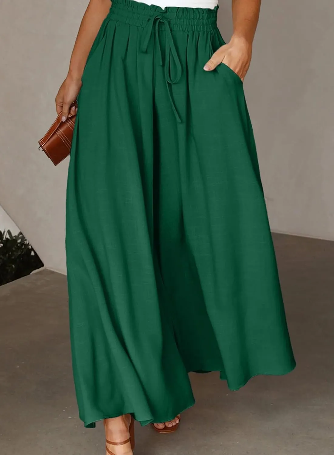 Eytino Womens Plus Size Wide Leg Pants Casual Elastic High Waist Flowy Pants Drawstring Palazzo Pants with Pockets(1X-5X)