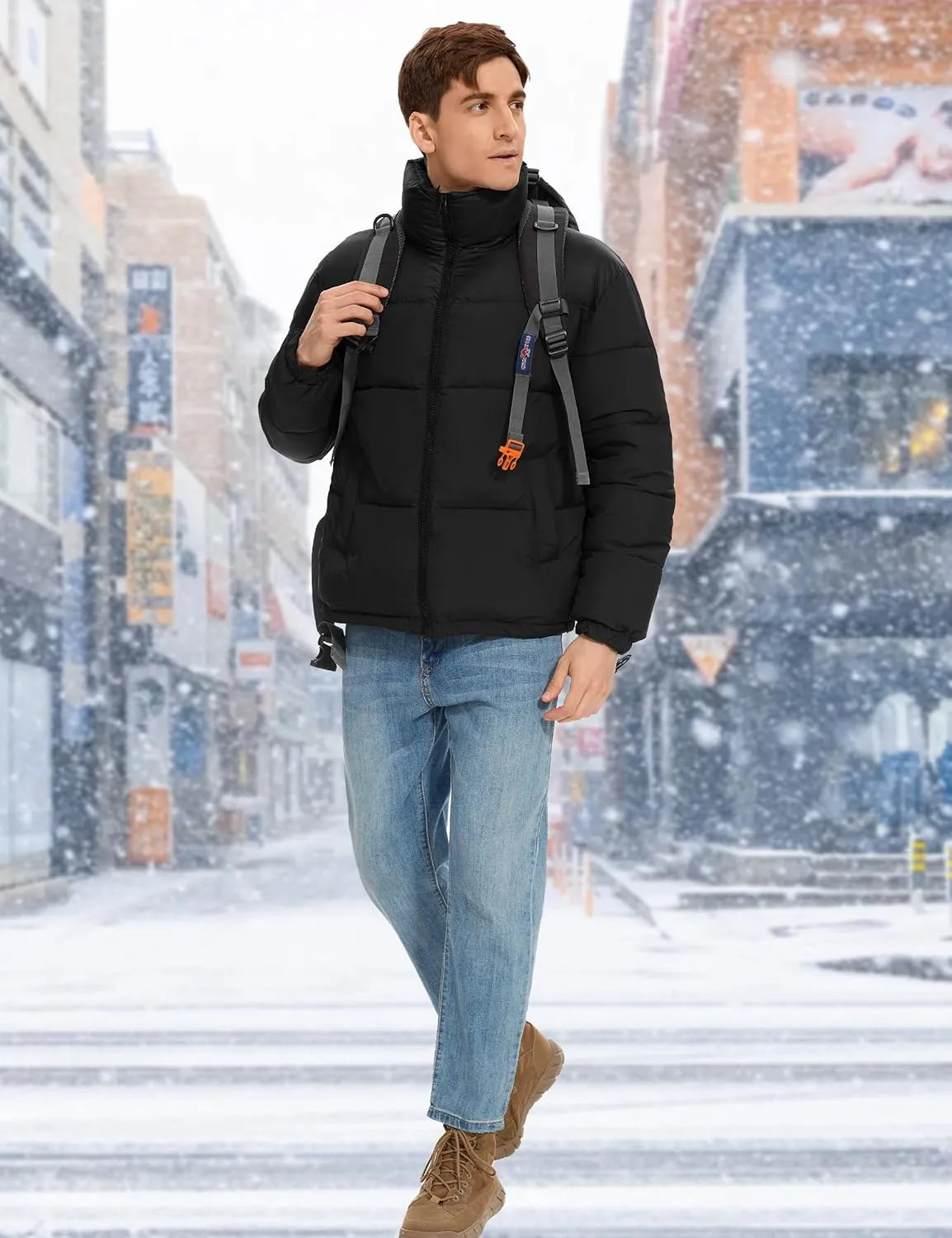 Flygo Men Puffer Jacket Winter Coats Water Resistant Long Sleeve Zip Up Lightweight Quilted Down Jackets