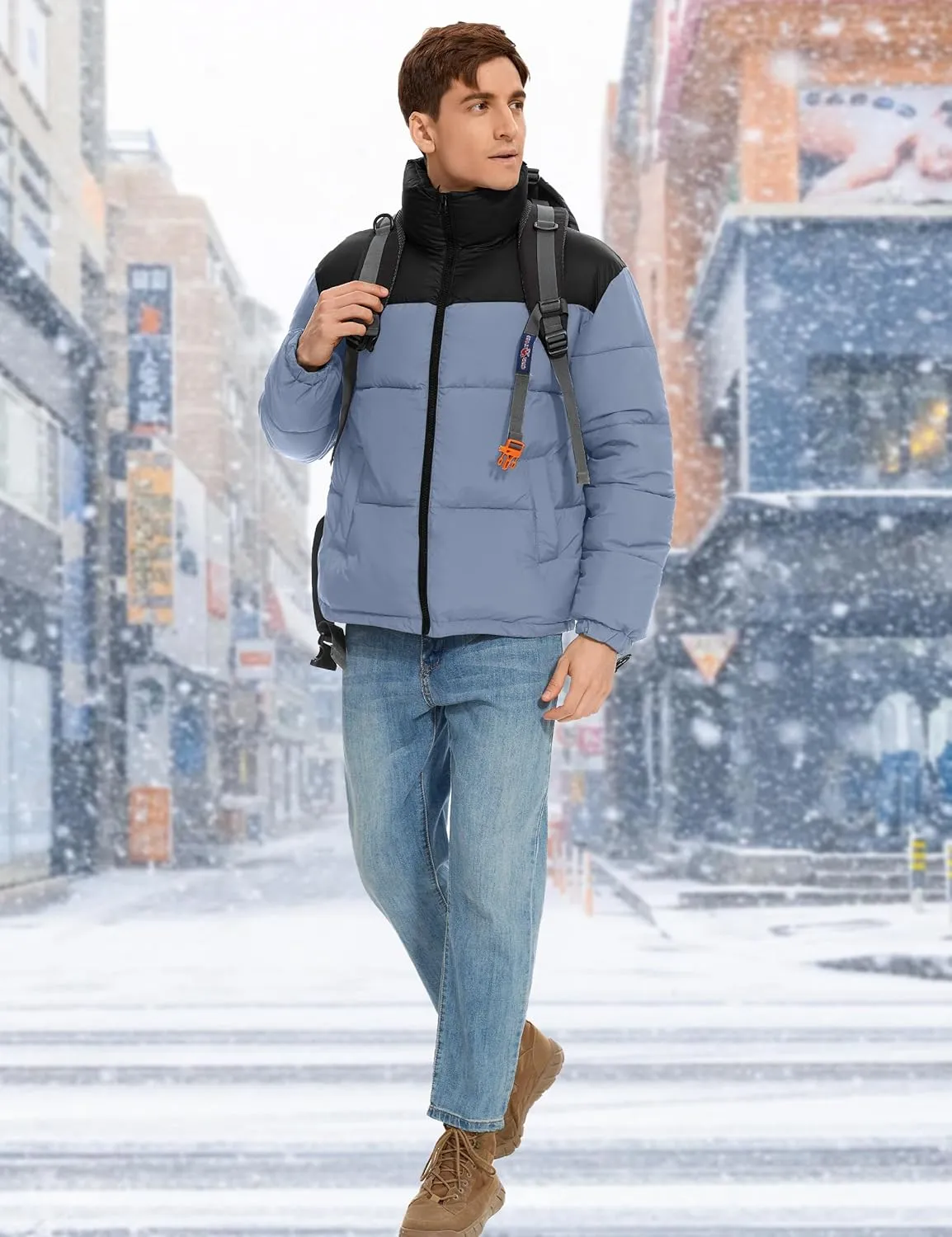 Flygo Men Puffer Jacket Winter Coats Water Resistant Long Sleeve Zip Up Lightweight Quilted Down Jackets