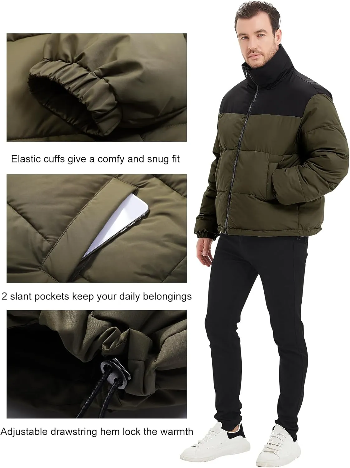 Flygo Men Puffer Jacket Winter Coats Water Resistant Long Sleeve Zip Up Lightweight Quilted Down Jackets