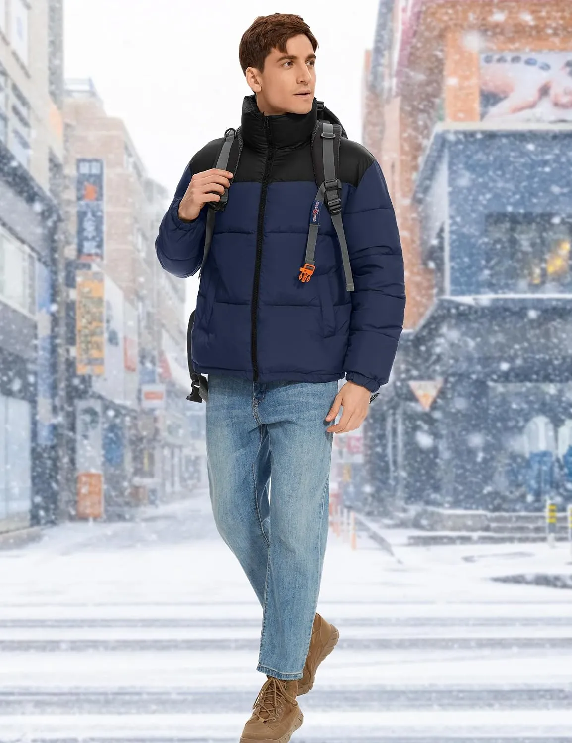 Flygo Men Puffer Jacket Winter Coats Water Resistant Long Sleeve Zip Up Lightweight Quilted Down Jackets