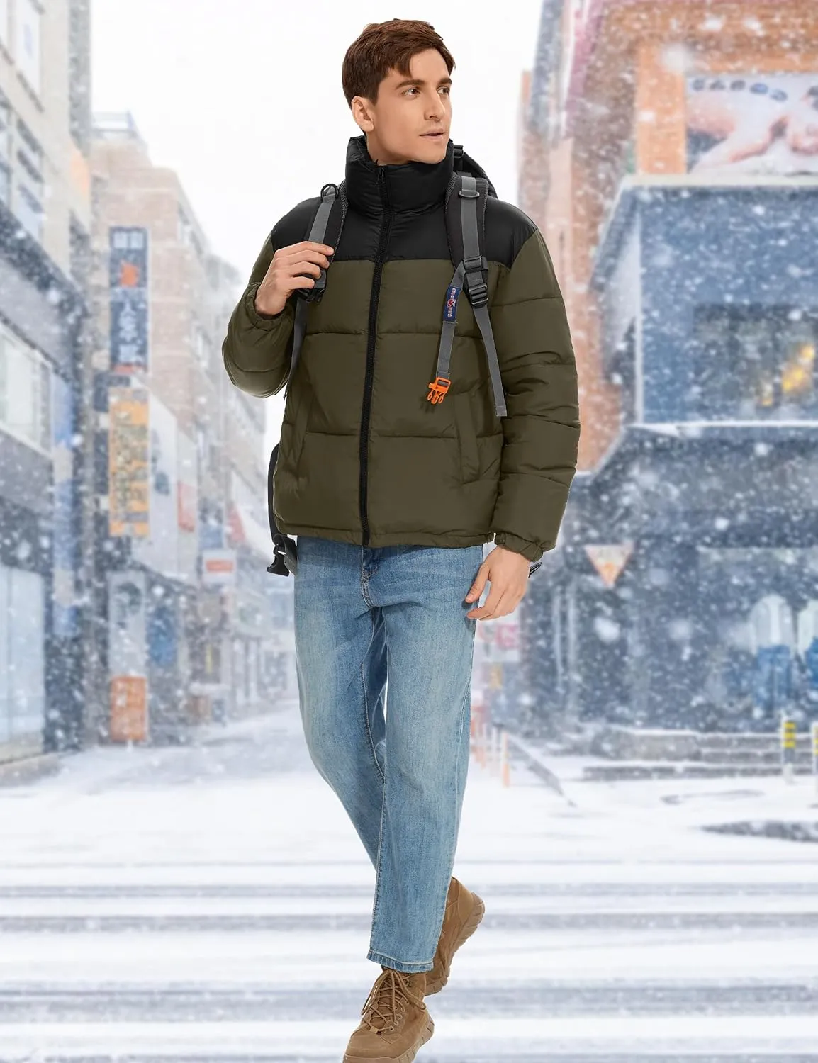 Flygo Men Puffer Jacket Winter Coats Water Resistant Long Sleeve Zip Up Lightweight Quilted Down Jackets