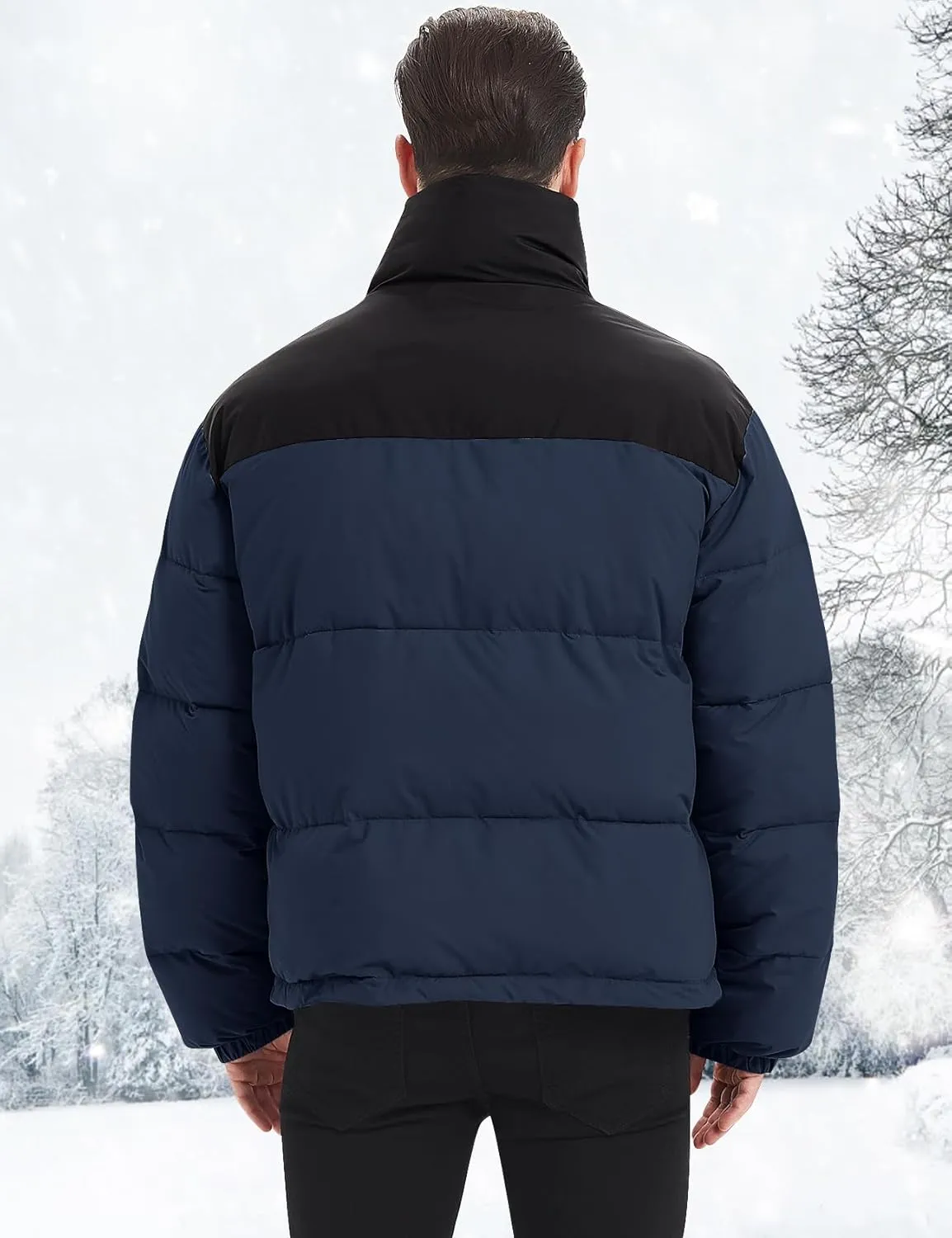 Flygo Men Puffer Jacket Winter Coats Water Resistant Long Sleeve Zip Up Lightweight Quilted Down Jackets