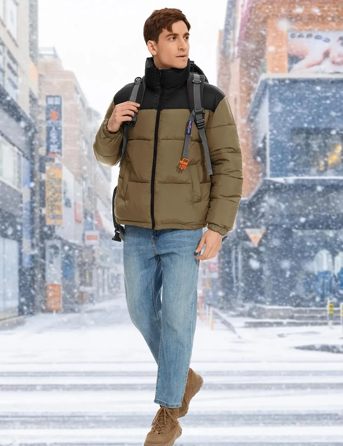 Flygo Men Puffer Jacket Winter Coats Water Resistant Long Sleeve Zip Up Lightweight Quilted Down Jackets